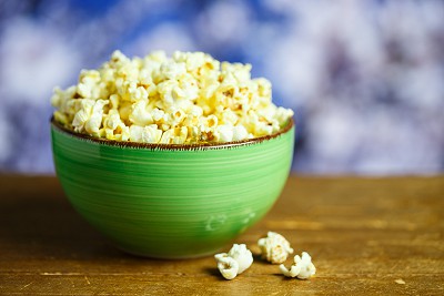Green Bowl with Popcorn